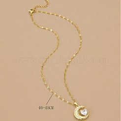 Collane con ciondolo in acciaio inossidabile 304 con micro pavé di zirconi cubici trasparenti e luna e cuore&nbsp;FS-WG967E3-01