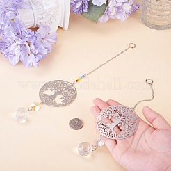 2 attrape-soleil suspendu en acier inoxydable 201 en forme d'arbre de vie et verre cristal arc-en-ciel&nbsp;HJEW-TA00446