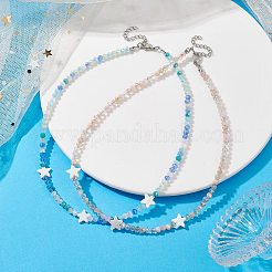 Set di 2 collane con perline a forma di stella in vetro e conchiglia naturale in 2 colori&nbsp;NJEW-JN04646-02