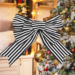 Décoration d'affichage bowknot en lin à rayures noires et blanches&nbsp;AJEW-WH0258-687