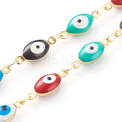 Pulseras y collares de cadena de eslabones de mal de ojo de esmalte de latón conjuntos de joyas&nbsp;SJEW-JS01185