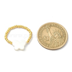 Anello da dito in stile conchiglia naturale e perline intrecciate con semi rotondi toho&nbsp;RJEW-JR00599-03