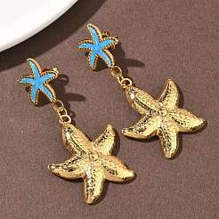 Pendientes colgantes de estrella de mar de acero inoxidable 304 esmaltado&nbsp;EJEW-B156-03G