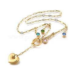 Colliers avec pendentif en forme de cœur en acier inoxydable 304 pavé de zircones cubiques colorées pour femmes&nbsp;NJEW-S450-01G
