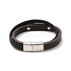 Bracelet multibrins en cuir microfibre tressé à double boucle avec fermoir magnétique en acier inoxydable 304 pour hommes et femmes&nbsp;BJEW-C021-13-P