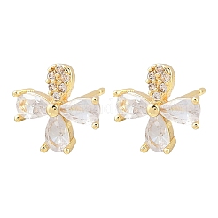 Orecchini a bottone con micro pavè di fiori in ottone e zirconi trasparenti&nbsp;EJEW-F400-01A-G