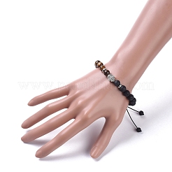 Braccialetti intrecciati regolabili con pietra lavica naturale e occhio di tigre&nbsp;BJEW-JB04987-01