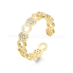 Bague de manchette ouverte à enveloppe hexagonale en zircone cubique transparente&nbsp;RJEW-N030-20