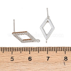 Messing Micro Pave klare Zirkonia Rhombus Ohrstecker Beschläge&nbsp;KK-Z133-02P-03