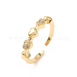 Manschettenringe aus Messing mit Mikropflaster und Zirkonia in Herzform für Damen&nbsp;RJEW-L334-03G
