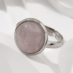 Halbrunde Fingerringe aus natürlichem Rosenquarz&nbsp;RJEW-M062-01P-17