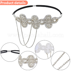 Haarschmuck aus Blumen-Polyester-Strass und Perlenquaste aus Kunststoff mit Kette&nbsp;OHAR-WH20020-02S