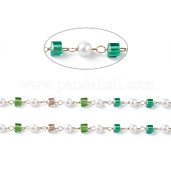 Cubo e vetro rotondo e catene di perline imitazione perla abs&nbsp;CHS-P016-43G-02