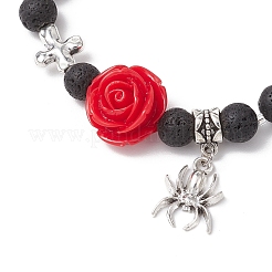 Braccialetti elastici con perline rotonde in pietra lavica naturale e sintetica a tema Halloween&nbsp;BJEW-MZ00185-02