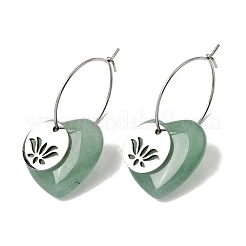 Boucles d'oreilles créoles en aventurine verte naturelle et acier inoxydable 304 pour femmes&nbsp;EJEW-G475-02P-06