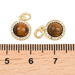 Runde Anhänger aus natürlichem Tigerauge mit mikropavé-gefassten&nbsp;KK-H538-16G