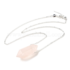 Collane con ciondolo a forma di proiettile sfaccettato con punta terminale doppia in quarzo rosa naturale&nbsp;NJEW-C080-01P-01