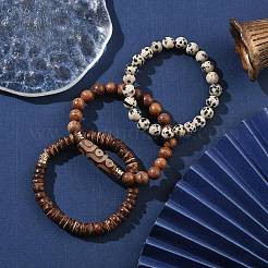 3 Stück 3-teiliges Stretch-Armband-Set mit natürlichen Dalmatiner- und Kokosholzperlen&nbsp;BJEW-JB09863