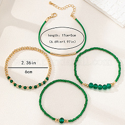 4 stücke 4 arten glas & legierung perlen stretch armbänder & imitation pu leder armbänder für frauen&nbsp;FS-WGC4F49-01