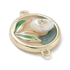 Messing Emaille flach rund mit Rosen Verbindungsstück Charms&nbsp;KK-M308-01G-02