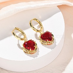 Orecchini a cerchio a forma di cuore in ottone e vetro per San Valentino&nbsp;EJEW-Z164-23G