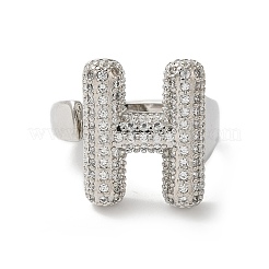 Anillo abierto con circonita cúbica transparente y micropavé de latón con letras para mujer&nbsp;RJEW-N046-03H-P