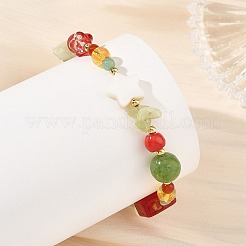 Weihnachtliche Armbänder aus Edelsteinen und Naturperlen für Damen&nbsp;BJEW-TA00769