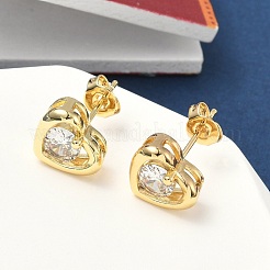 Orecchini a bottone in ottone con zirconi chiari e micro pavè&nbsp;EJEW-D323-06G