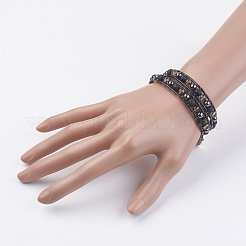 Bracelet wrap en pierre de lave naturelle et quartz fumé et perles d'hématite&nbsp;BJEW-JB03611-02