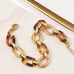Ovale Gliederarmbänder aus Edelstahl 304 und Kunstharz für Damen&nbsp;BJEW-A169-10G