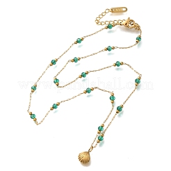 Ionenplattierung (IP) 304 Edelstahl & Glas Büroklammer Kette Strand Muschel geformt Anhänger Halsketten für Frauen&nbsp;X-NJEW-H037-01G