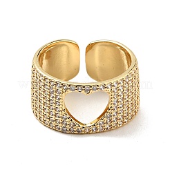 Bague de manchette ouverte en forme de cœur avec zircone cubique transparente&nbsp;RJEW-G255-04B-G