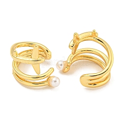 Boucles d'oreilles manchette en laiton avec perles d'imitation abs pour femmes&nbsp;EJEW-C104-165G