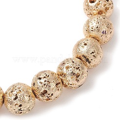 Pulseras elásticas de cuentas redondas de roca de lava natural galvanizada para mujeres y hombres.&nbsp;BJEW-JB11982-01