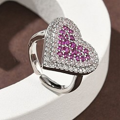 Anillos de puño con micro pavé de circonita cúbica en forma de corazón de latón para mujer&nbsp;RJEW-A069-12P