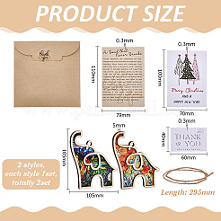 2 Set aus zweifarbigem Elefanten-Freundschaftsornament aus Holz mit einer Story-Karte aus Papier.&nbsp;AJEW-ME0001-47