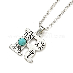 Lettera a~z lega placcata argento antico con collane con pendente in turchese sintetico&nbsp;NJEW-G080-01R