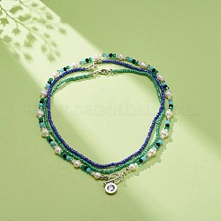 Set di collane con perline di semi di vetro e perle naturali in stile 3 pz 3&nbsp;NJEW-JN03961