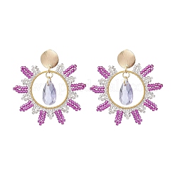 Pendientes colgantes de vidrio y latón con forma de lágrima&nbsp;EJEW-MZ00388-03