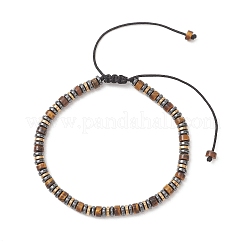 Pulseras trenzadas de cuentas de disco de hematita sintética no magnética y ojo de tigre natural para mujeres y hombres.&nbsp;BJEW-JB13298