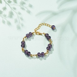 Bracciale da donna con rondelle di vetro e perline in ottone&nbsp;BJEW-JB08605