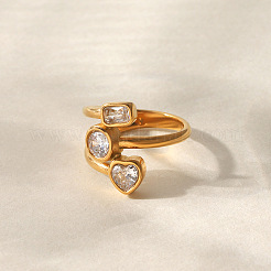 Anillos de acero inoxidable 304 con circonitas cúbicas transparentes&nbsp;WG2FE91-01