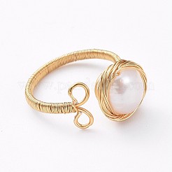 Einstellbare natürliche Pearl Fingerringe&nbsp;RJEW-JR00289