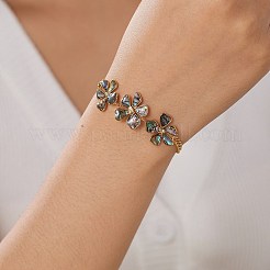Bracciale da donna con 3 maglia a fiore in acciaio inossidabile 304 e conchiglia di abalone naturale.&nbsp;WGFB39D-01