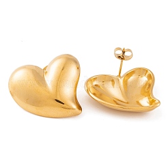 Pendientes de botón de acero inoxidable 304 con forma de corazón y baño de iones (IP) para mujer&nbsp;EJEW-L272-033G-03