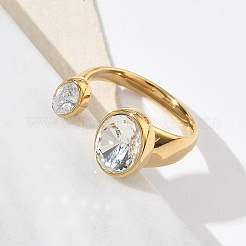 Anelli aperti a bracciale in acciaio inossidabile 304 con pavé di zirconi cubici trasparenti per donna&nbsp;RJEW-F207-03E-G