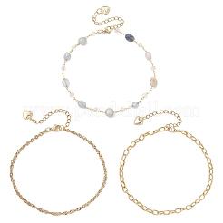Chaîne de cheville à 3 couche en pépites de labradorite naturelle et maillons en acier inoxydable 304 pour femmes&nbsp;AJEW-AN00743-03