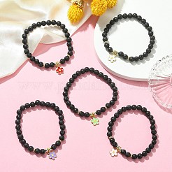 Pulseras elásticas con cuentas de roca de lava natural&nbsp;BJEW-JB09609