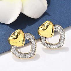 Orecchini a bottone in ottone con zirconi chiari e micro pavè&nbsp;EJEW-F359-03G-02