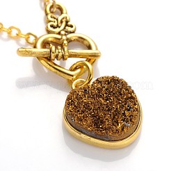 Colliers de lariat en cristal druzy naturel galvanoplastie coeur saint valentin&nbsp;NJEW-JN01143